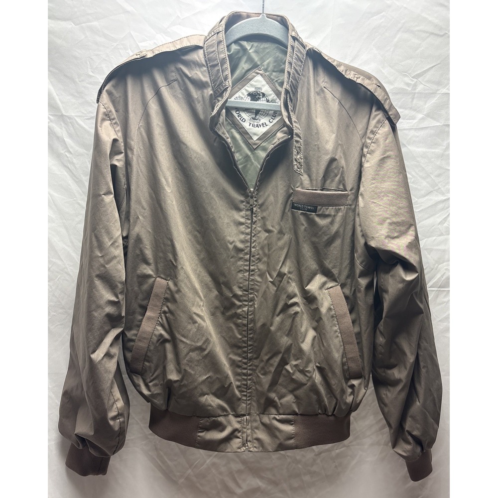 Vintage World Travel Club Men's Medium Brown Bomber Jacket Full Zip Retro